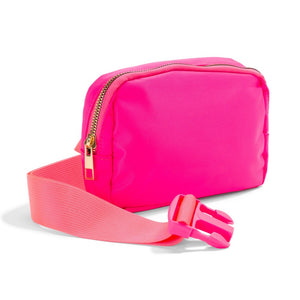 Cross Body Nylon Belt Bag- Bright Pink