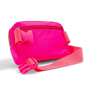 Cross Body Nylon Belt Bag- Bright Pink
