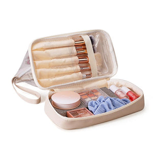 Clear 'Stuff' Chenille Patch Double Layer Makeup Bag With Brush Pocket