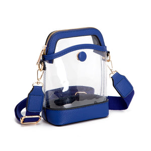 Clear PU Stadium Bag With Vegan Leather Details In Royal Blue