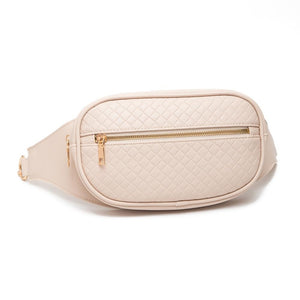 Quilted Beige Faux Leather Fanny Pack Belt Bag