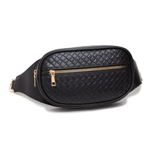 Load image into Gallery viewer, Quilted Black Faux Leather Fanny Pack Belt Bag