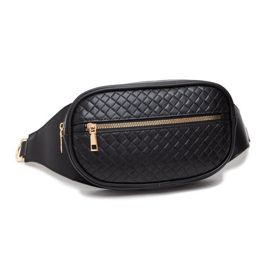 Quilted Black Faux Leather Fanny Pack Belt Bag