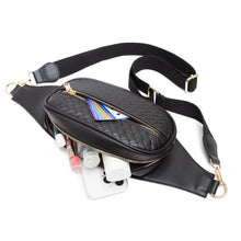 Load image into Gallery viewer, Quilted Black Faux Leather Fanny Pack Belt Bag