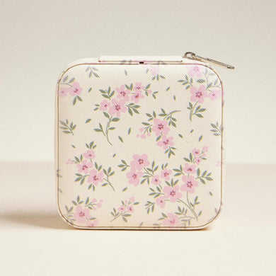 Floral Print Vegan Leather Travel Jewelry Box