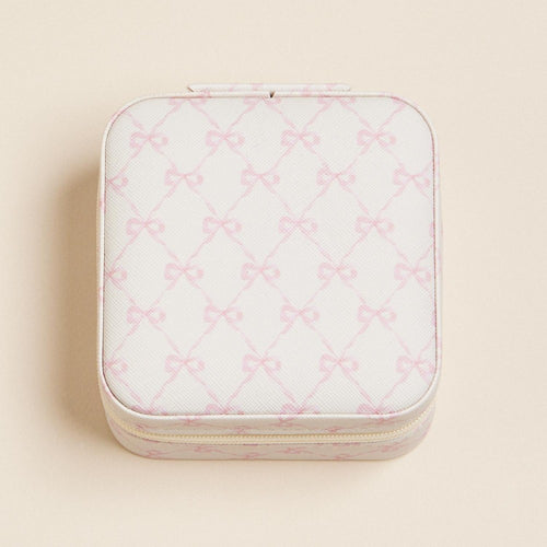 Bows Print Vegan Leather Travel Jewelry Box