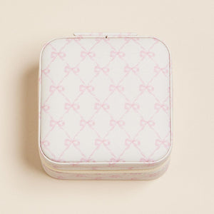 Bows Print Vegan Leather Travel Jewelry Box