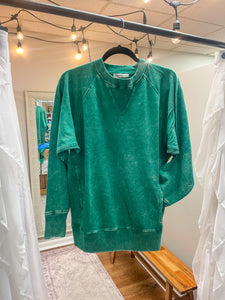 Kelly Green Acid Wash Pullover With Pockets
