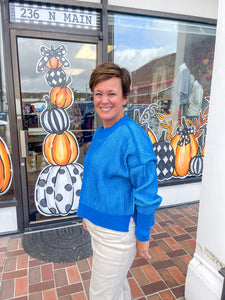 Two Tone Blue Exposed Seam Sweater