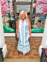 Load image into Gallery viewer, Blue Willow Toile Tiered Midi Dress