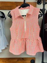 Load image into Gallery viewer, Red Gingham Zip Front Peplum Top