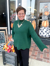 Load image into Gallery viewer, Hunter Green Mock Neck Scallop Hem Sweater