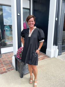 Black Pullover Mini Dress With Pockets