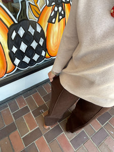 Brown High Rise Wide Leg Pants With Front Seam Detail