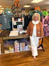 Load image into Gallery viewer, Camel Contrast Trim Knit Jacket with Pockets