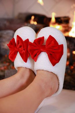 Cozy Red Bow Slide On Slippers