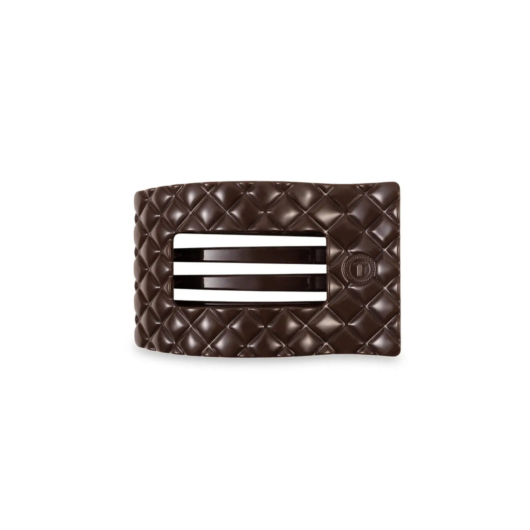 Teleties Small Flat Rectangle Hair Clip- Truly Taupe Quilted