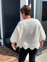Load image into Gallery viewer, 3/4 Sleeve Cream Scallop Detail Sweater