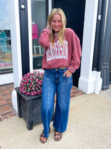 Sutton Dark Wash Mid Rise Front Patch Pocket Wide Leg Jeans