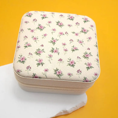 Pink Florals Vegan Leather Travel Jewelry Box