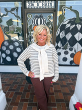 Load image into Gallery viewer, Oatmeal Striped Tie Front Sweater Top