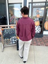 Load image into Gallery viewer, Wine Long Sleeve Collar Top