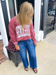 Sutton Dark Wash Mid Rise Front Patch Pocket Wide Leg Jeans