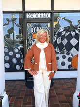 Load image into Gallery viewer, Camel Contrast Trim Knit Jacket with Pockets
