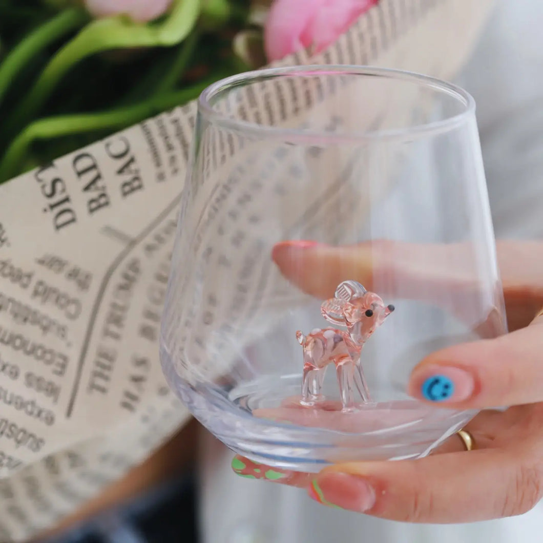 Handblown Pink Bambi Figurine Glass