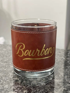 Bourbon Word Faux Leather Rocks Glass