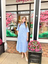 Load image into Gallery viewer, Light Blue Striped Button-Down Midi Dress With Pockets