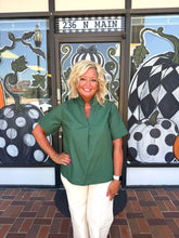 Load image into Gallery viewer, Dark Green Pleated Neck Cotton Top