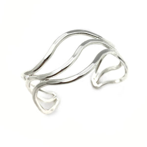 Ladies Silver Plated Adjustable Cuff Bracelet - Large Waves