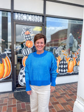 Load image into Gallery viewer, Two Tone Blue Exposed Seam Sweater