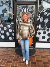 Load image into Gallery viewer, Brown &amp; Cream Stripe Relaxed Knit Top