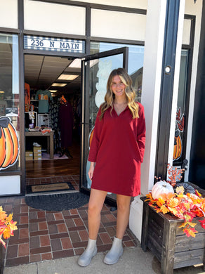 Garnet Long Sleeve Mini Dress With Side Pockets