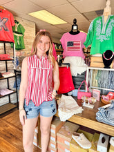 Load image into Gallery viewer, Red Stripe Scallop Hem Sleeveless Top