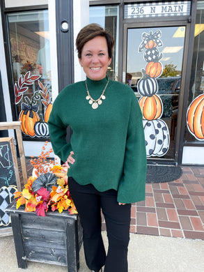 Hunter Green Mock Neck Scallop Hem Sweater