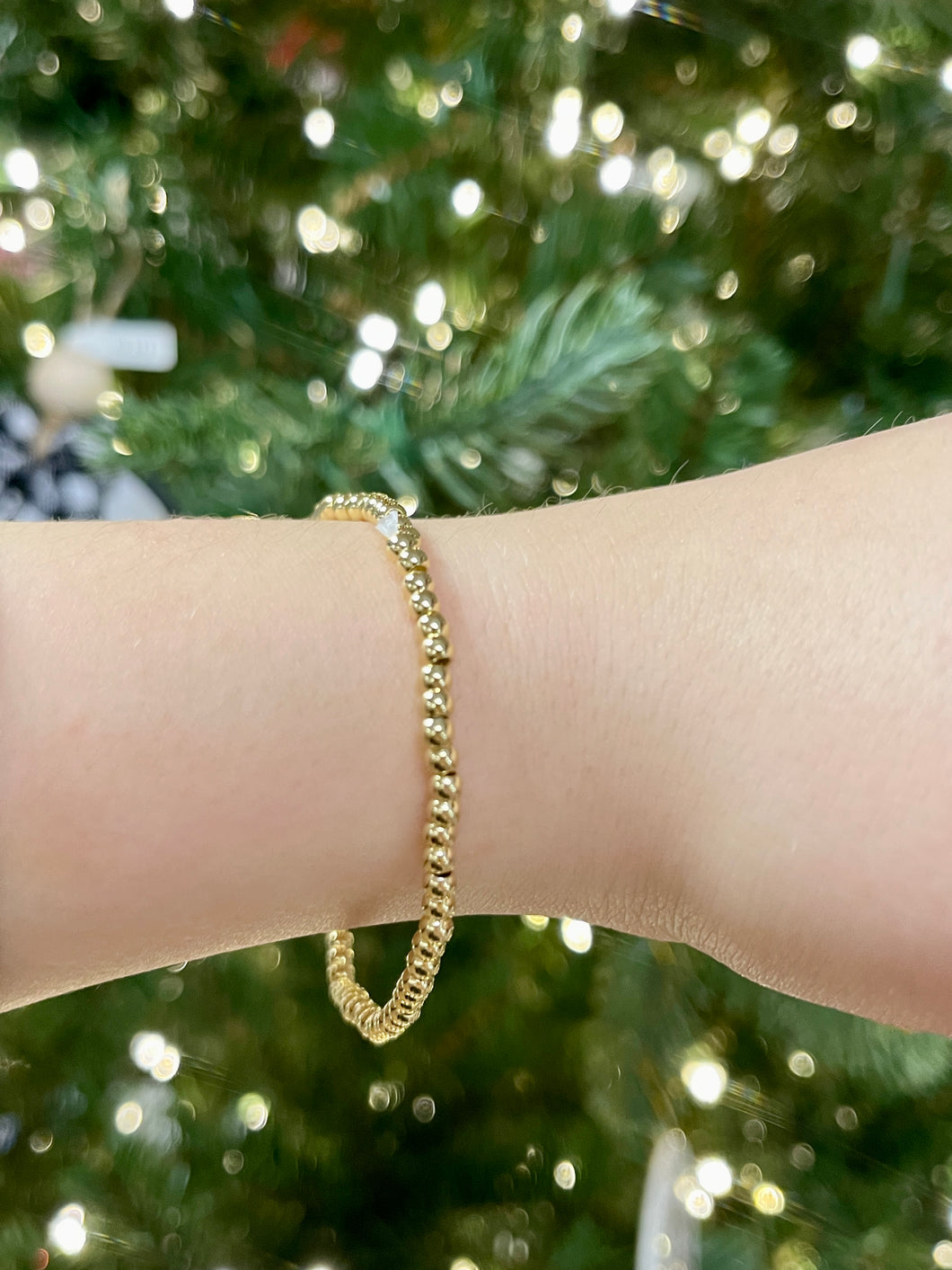 Gold Ball Bead Stacker Stretch Bracelet- 3MM