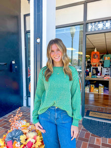 Kelly Green Curved Hem Sweater