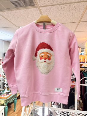 Kids Yarn Printed Santa PInk Sweatshirt