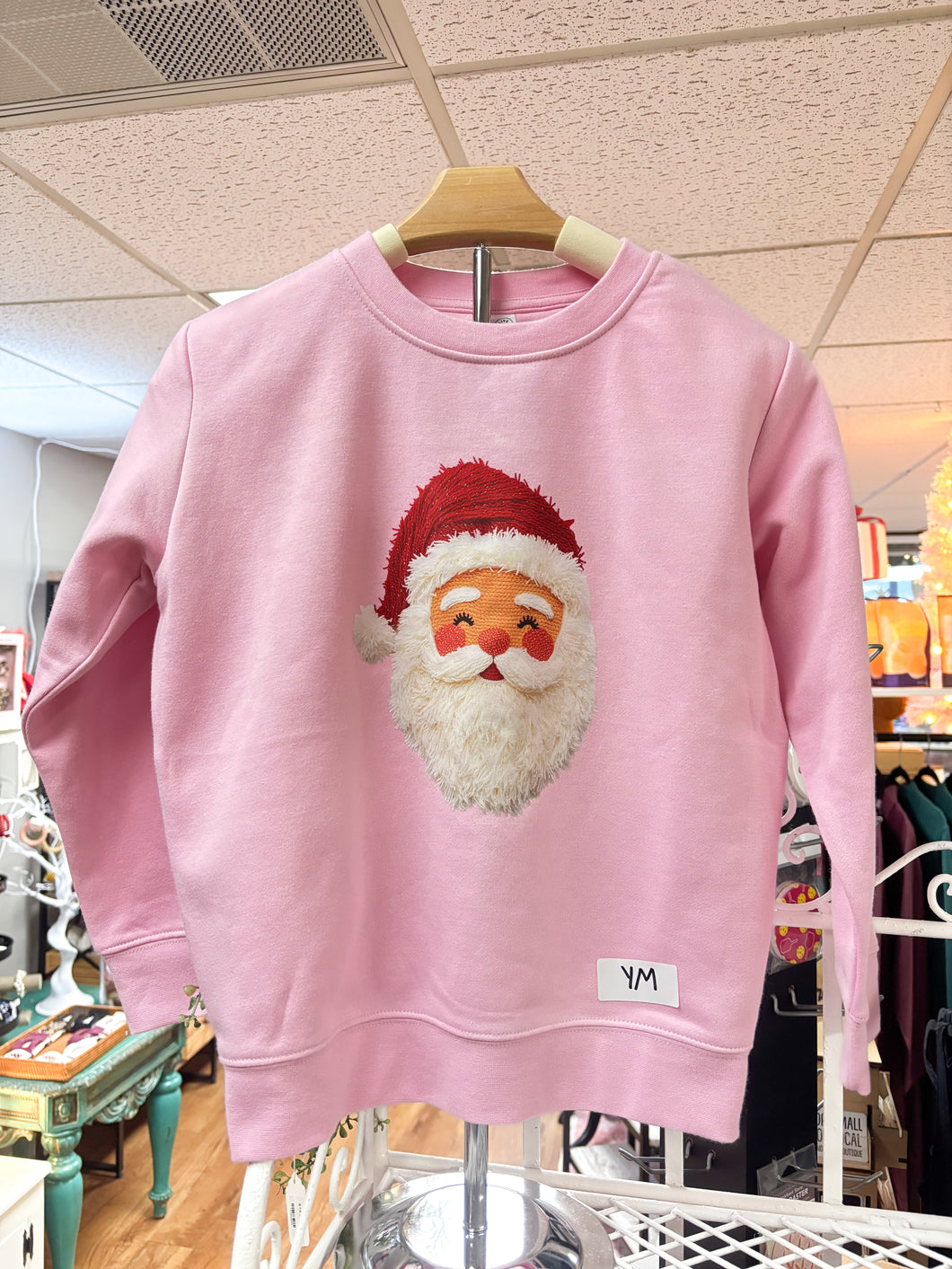 Kids Yarn Printed Santa PInk Sweatshirt