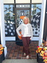Load image into Gallery viewer, Oatmeal Striped Tie Front Sweater Top