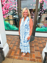 Load image into Gallery viewer, Blue Willow Toile Tiered Midi Dress