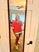 Load image into Gallery viewer, Oversized Red &amp; Pink Striped V-Neck Top