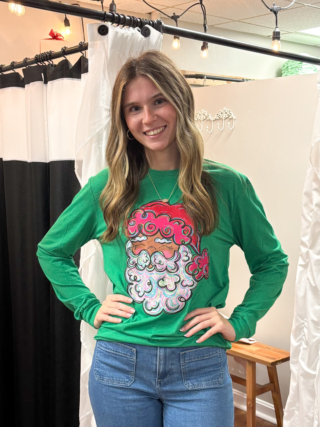 Colorful Santa Christmas Long Sleeve Unisex Tee