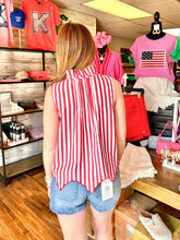 Load image into Gallery viewer, Red Stripe Scallop Hem Sleeveless Top