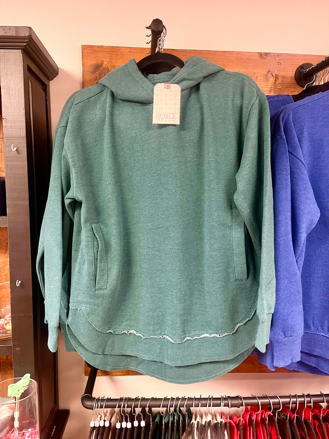 Royce Clairmont Hooded Melange Poncho Emerald Fleece Sweatshirt