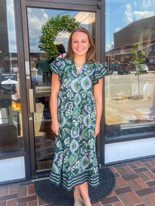 Multi-print Print Lined Midi Dress With Side Pockets