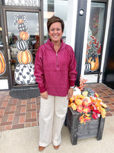 Load image into Gallery viewer, Two Tone Wine &amp; Candy Pink Half-Zip Sweater